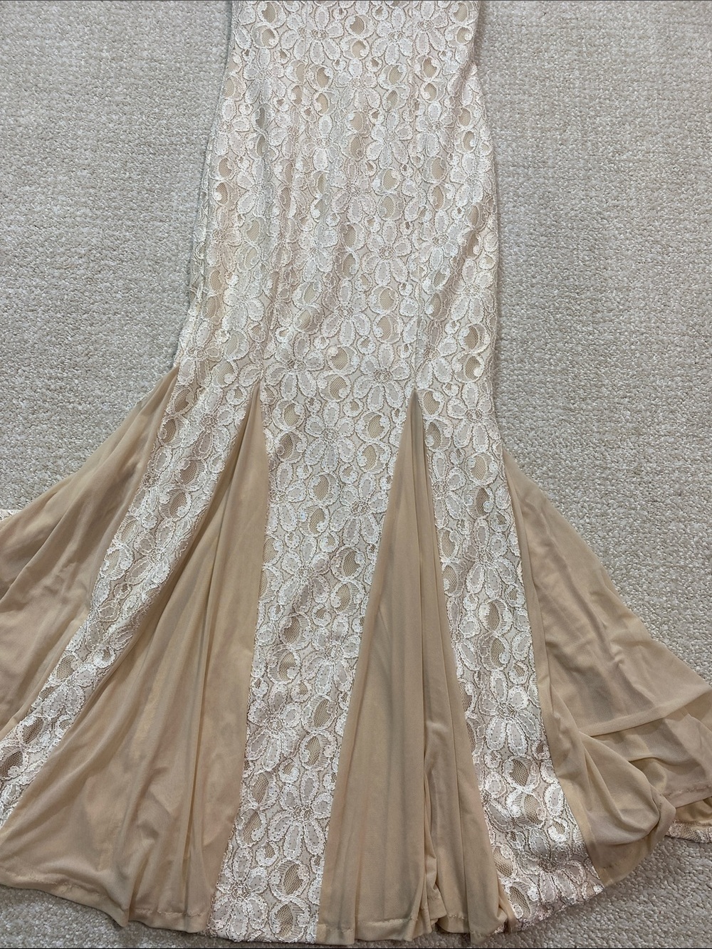 Cachet Beaded Halter Lace Maxi Gown in Ivory and Blush Size 2 - Picture 13 of 15